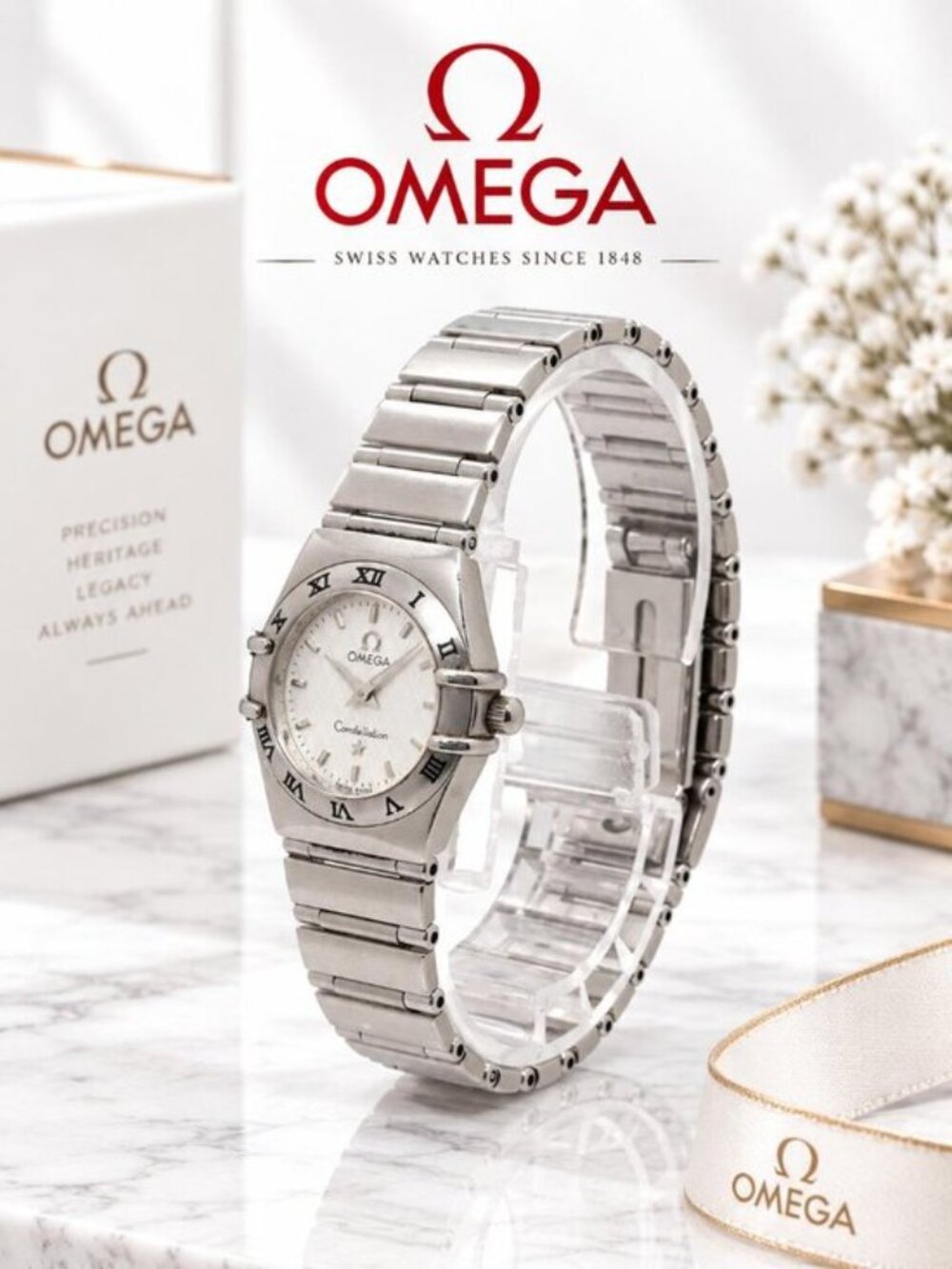 Authentic Omega Constellation Manhattan Silver Swiss Luxury Watch